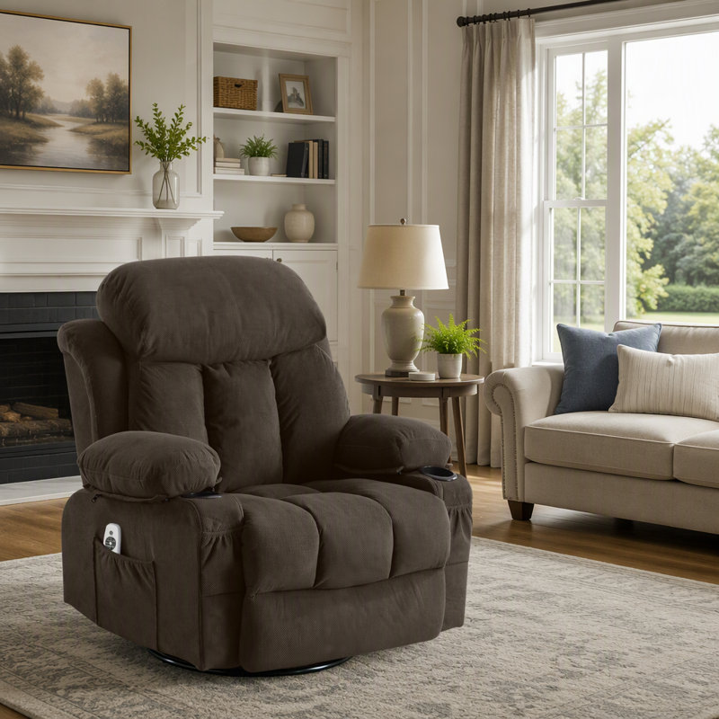 Fauteuil inclinable chauffant et pivotant avec charge USB et deux porte-gobelets pour une détente ultime