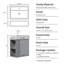 Meuble-lavabo à fixation murale 21,6 po avec lavabo en céramique, porte à fermeture en douceur, tablette gauche flottante, assemblage requis, gris