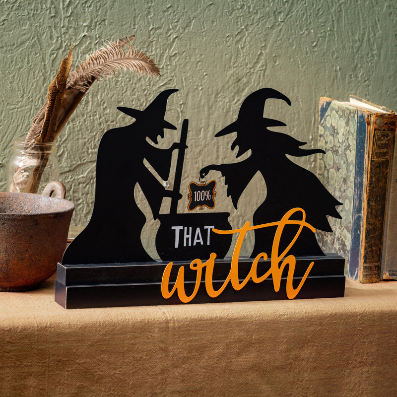 Enseigne de table en bois et métal Witch, H 10 po