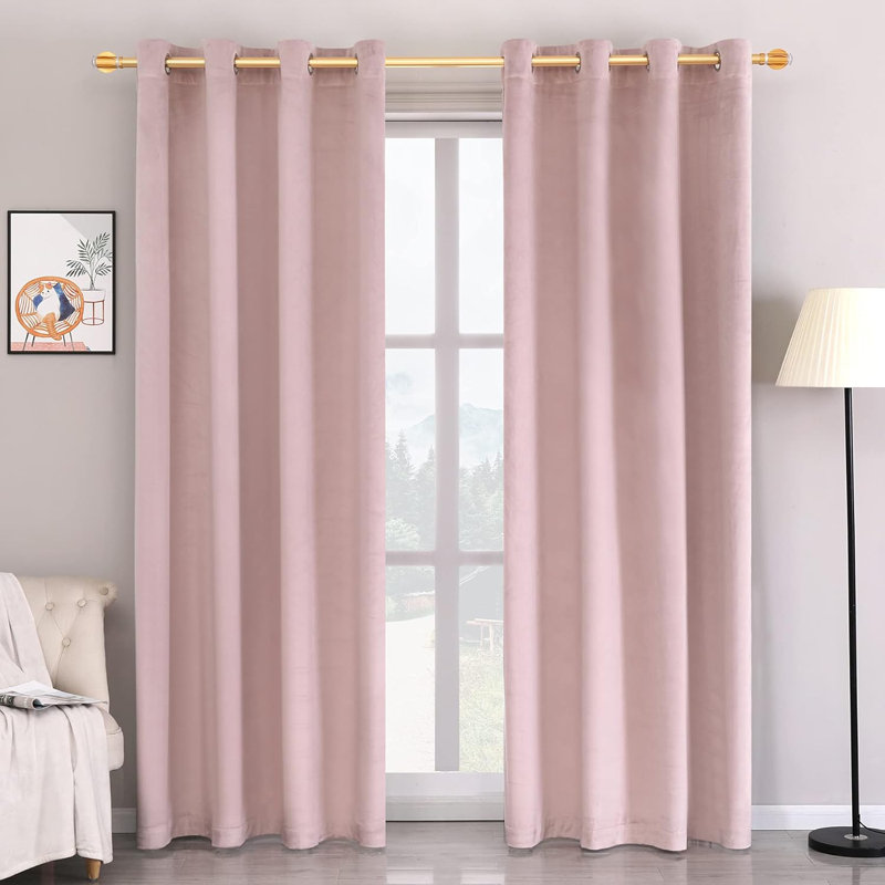 Abbie Home Velvet Noise Reducing Blackout Grommet Curtain Panels for Bedroom & Living Room, Pink, 52" W x 120" L