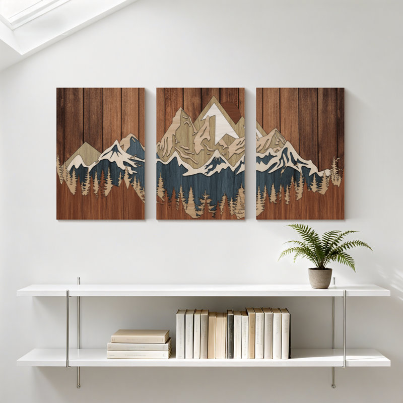 «Landscape & Nature Mountain Range Forest Scene», ensemble de 3 impressions sur toile, H 24 po x l 48 po