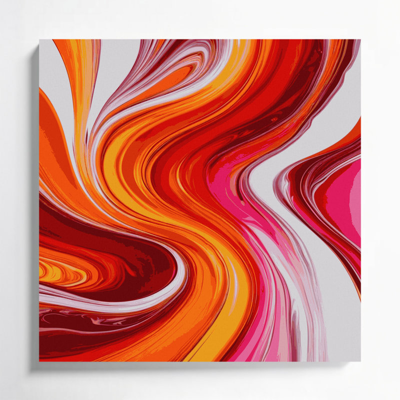 Abstrait art fluide sur toile orange 2, H 12 po x l 12 po