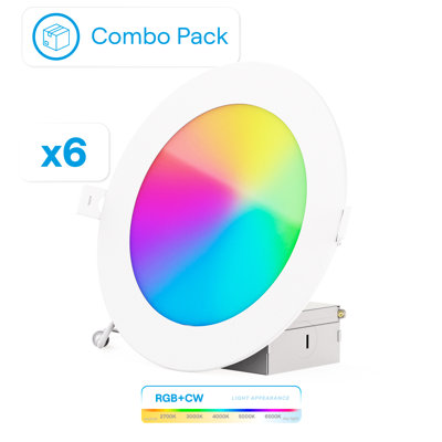 6 Inch Ultra-Thin Wi-Fi Smart Tunable Integrated LED Recessed Light 12W 1100LM Integrated LED Ceiling Light, Remodel Or New Construction, IC Rated, Dimmable, Wet Rated, Canless, App & Voice Control, Alexa/Google Compatible, ETL & Energy Star, Wet Rated (6