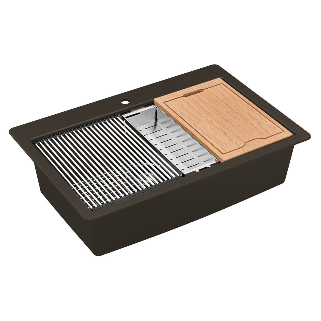 Karran Quartz 33'' X 22'' Single Bowl Drop-in Workstation Kitchen Sink Karran 