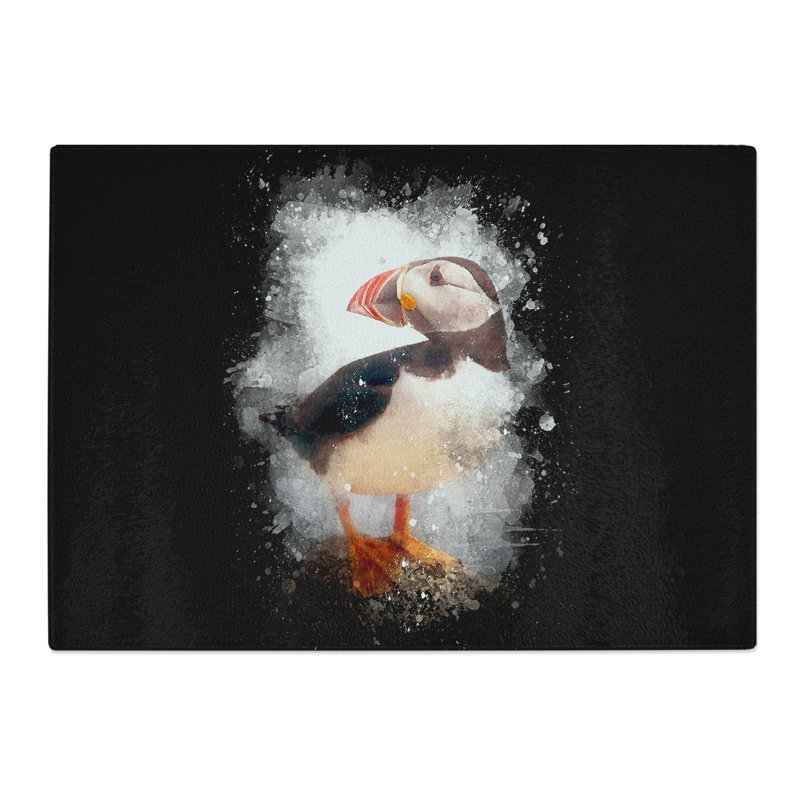 Tempered Glass an Atlantic Puffin Paint Splash Chopping Board, 20 cm x 28.5 cm