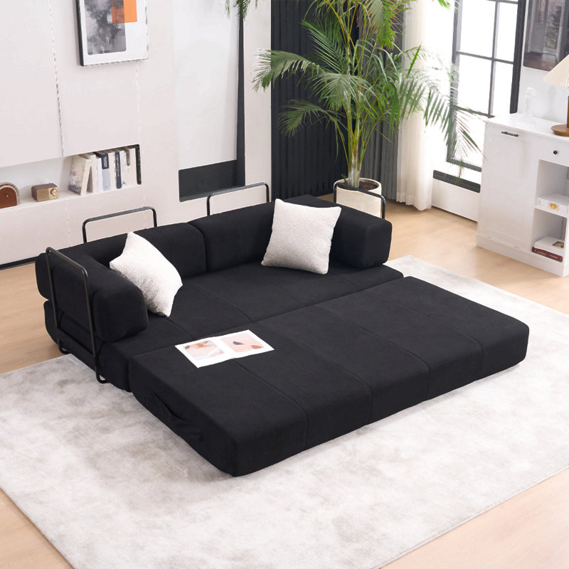 Boneless Folding Sofa Bed, 78.5" Convertible Couch Bed with 2 Pillows, Fold Out Couch, Foam Spring Floor Mattress, Couch for Living Room, Office, Apartment