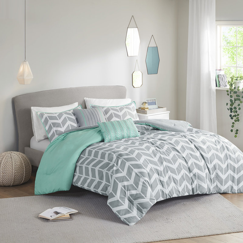 Ensemble de literie Modern Aqua, édredon en polyester hypoallergénique avec coussins décoratifs