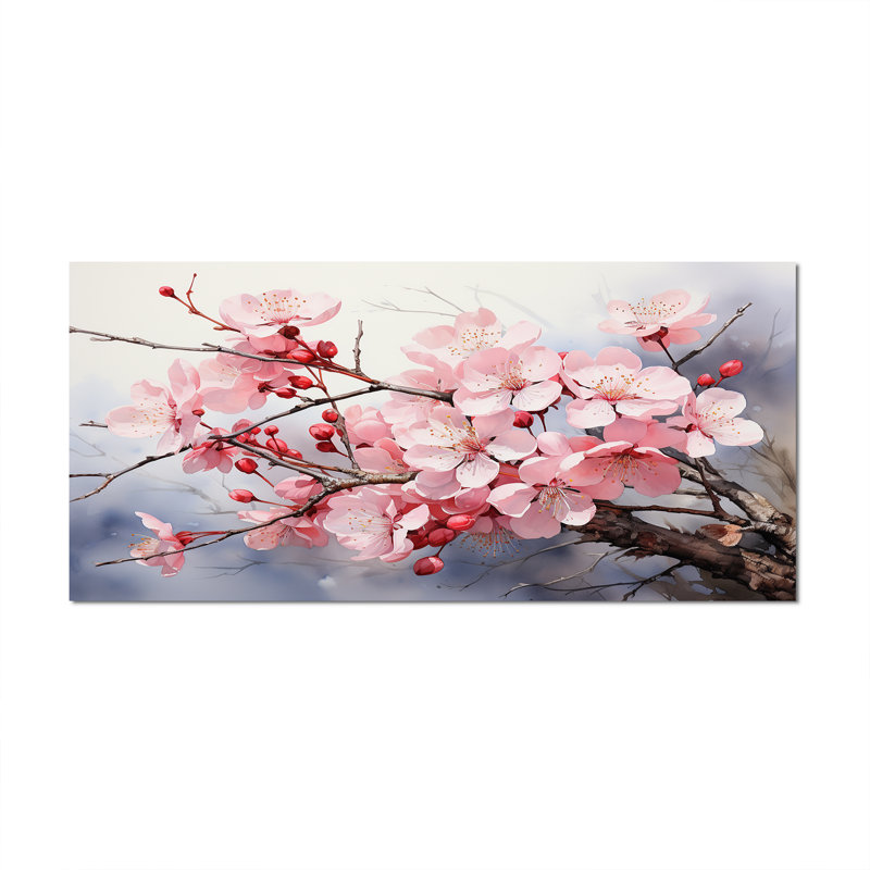 Reproduction de fleurs de cerisier en porcelaine de Chine, H 24 po x l 32 po, Toile tendue