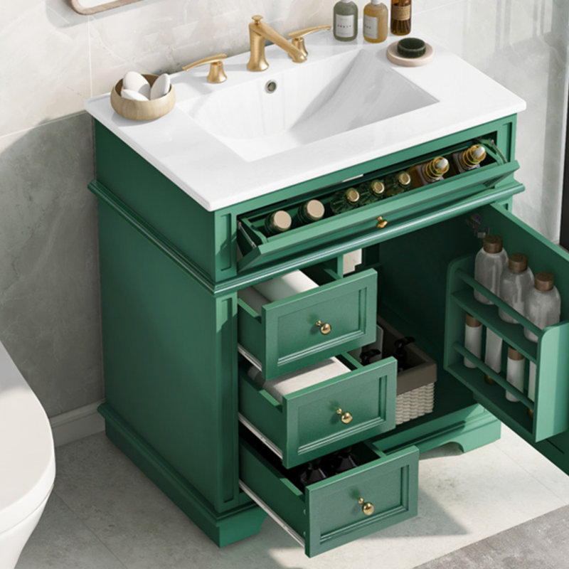 30" Bathroom Vanity With Sink, One Tip-Out Drawer, Three Drawers, Door Shelf, Soft Closing Door