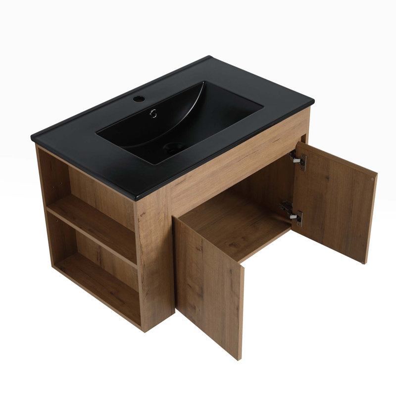 Meuble-lavabo mural simple 30 po avec plateau en céramique Avenleigh, Noir