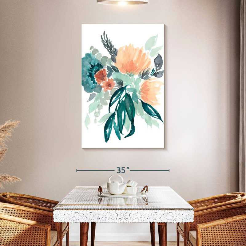 Harnek Teal And Peach Bouquet I, 48" H x 32" W