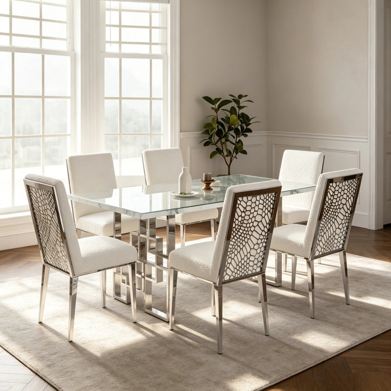 Ensemble de 10 chaises blanches et argentées