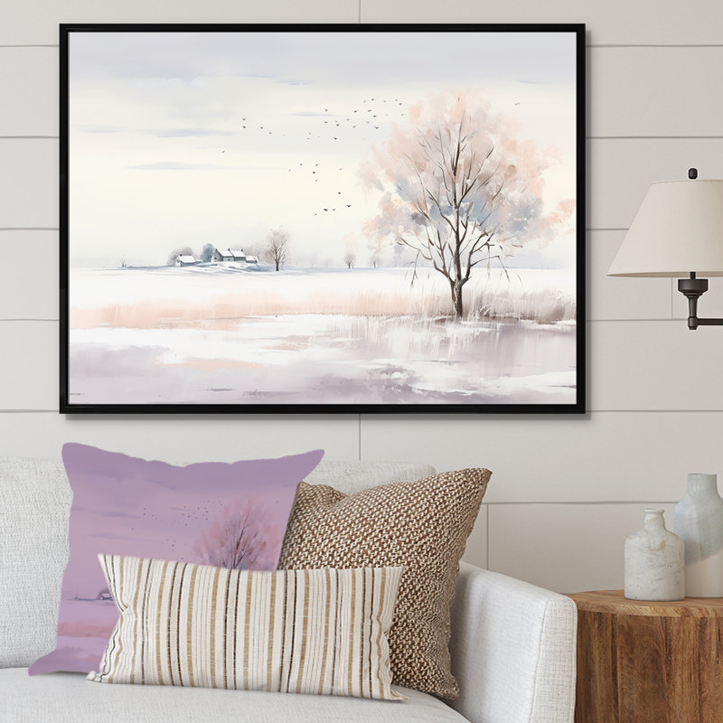 Paysage d'hiver, minimalisme - Paysage d'hiver, H 16 po x l 32 po x P 1 po, Cadre flottant noir