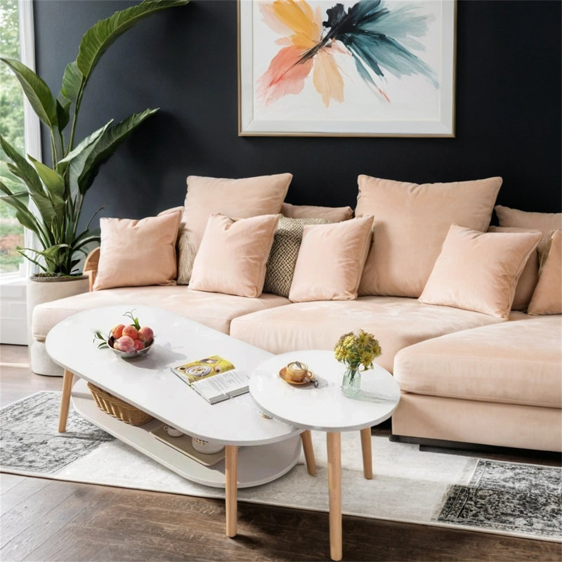 Table basse en bois - Design minimaliste élégant avec beaucoup de rangement pour le salon et la chambre à coucher, Blanc