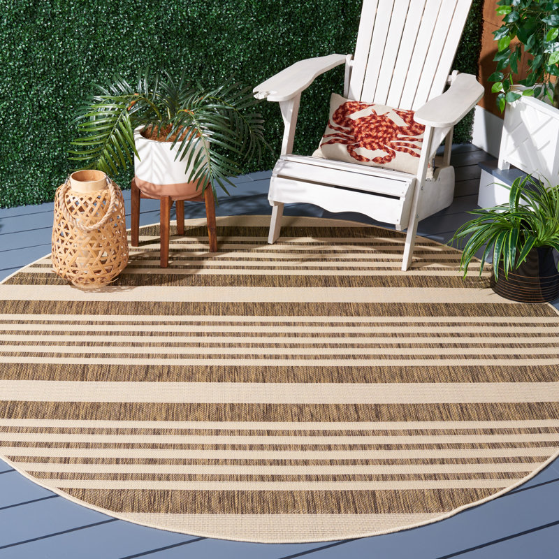 Herefordshire Performance Striped Indoor/Outdoor Area Rug, Round 7'1"