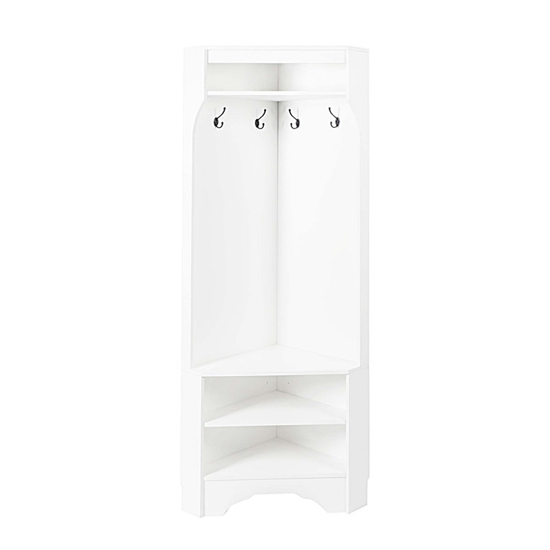 Minimalist Corner Hall Tree With Shoe Bench, Versatile Entryway Coat Rack With 4 Hooks, Corner Cabinet With Adjustable Shelf For Hallway, Living Room, 29.5''W*71.6''H