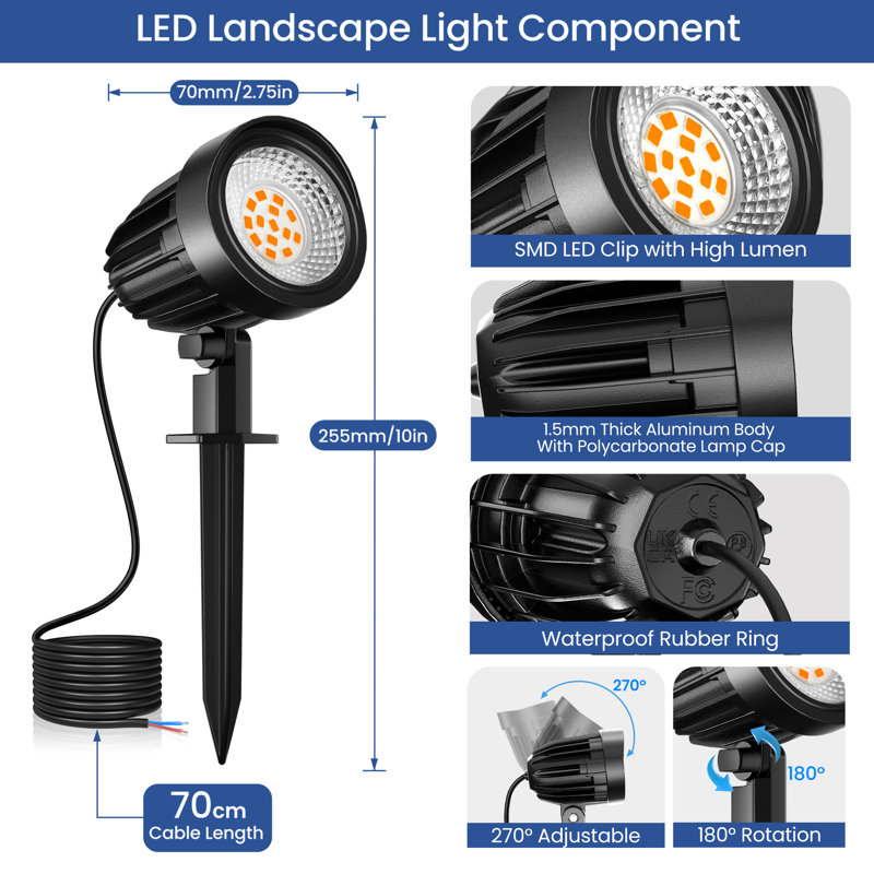 4-Pack 15W Low Voltage LED Landscape Spotlights, IP66 Waterproof Outdoor Up/Down Lighting - Warm White