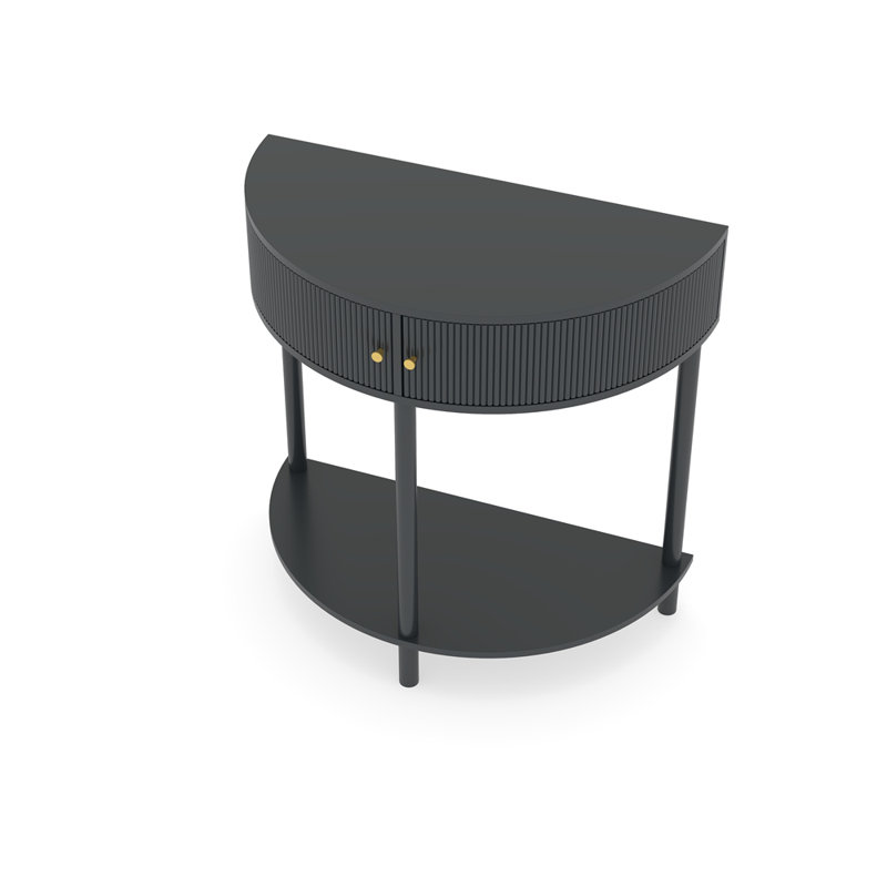 Artisan-Crafted Wave-Pattern Demi-Lune Console Table,Unique Half Moon Design End Table with 2 Storage Drawers and Bottom Shelf for Living room, Bedroom, Study, Hallway