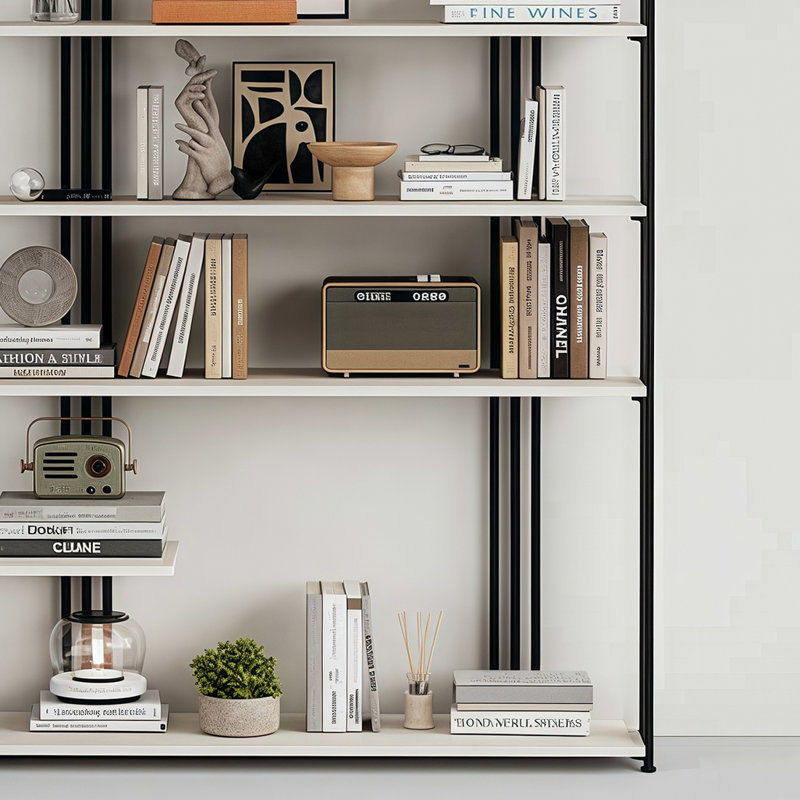 Une bibliothèque attrayante et tendance, 70.8"H x 39.3"W x 11.8"D, Black/White