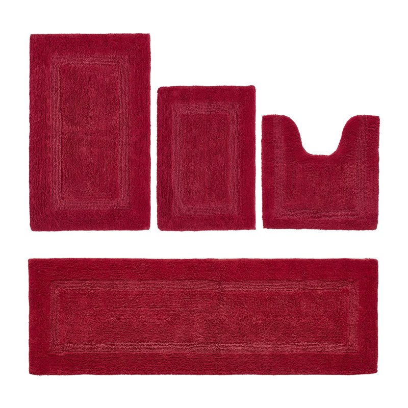 Ensemble de tapis pour salle de bain 100% coton Adelen, Ensemble de 4 pièces (17 po x 24 po | 20 po x 20 , Rouge