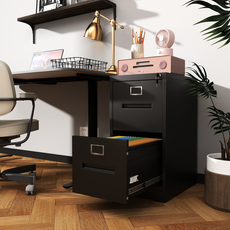Classeur vertical verrouillé à 2 tiroirs Office Home, capacité lettre A4, structure en acier laminé à froid, armoire en métal à mouvement silencieux pour le bureau, baies de rangement de taille, dispositif de sécurité, lisse