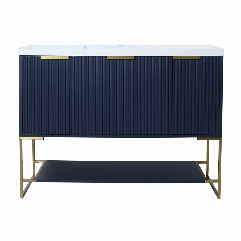 Holstebro 18.10'' Single Bathroom Vanity with Manufactured Wood Top, Navy, Gold