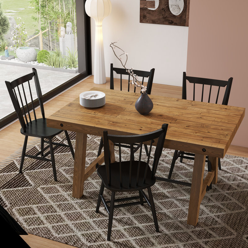 Ensemble de salle à manger Modern Farmhouse - Table en pin récupéré et chaises en bois d'hévéa - Rustic Industrial, Brun