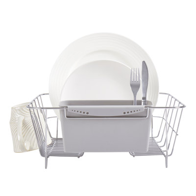 Chrome Plated Steel 2-Piece Compact Dish Drainer with Utensil Caddy