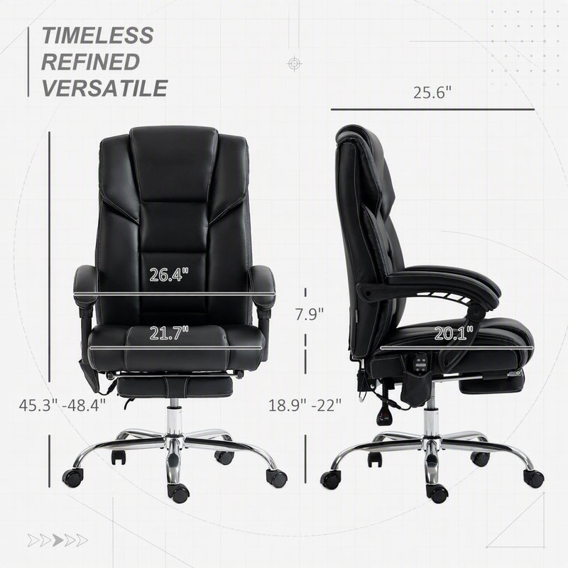Fauteuil de bureau ergonomique avec massage par vibrations et repose-pieds inclinable pour un confort et un soutien optimaux tout au long de la journée