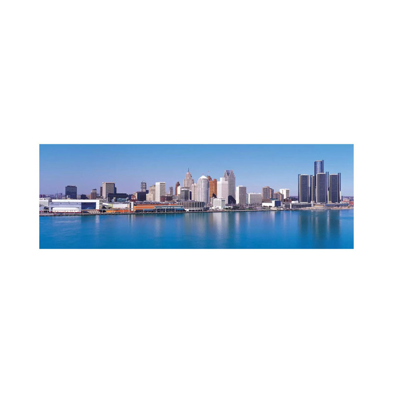 Detroit Skyline Cityscape - Wrapped Canvas Panoramic Print, 30.48 cm H x 91.44 cm W x 1.91 cm D
