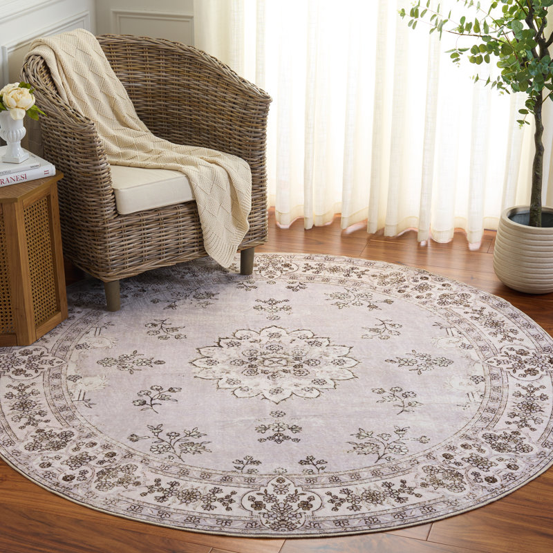 Arizona Performance Machine Washable Floral Indoor Rug, Round 6'