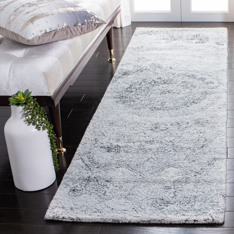 Tapis oriental ivoire touffeté à la main Hughley, Tapis de couloir 2 pi 3 po x 8 pi