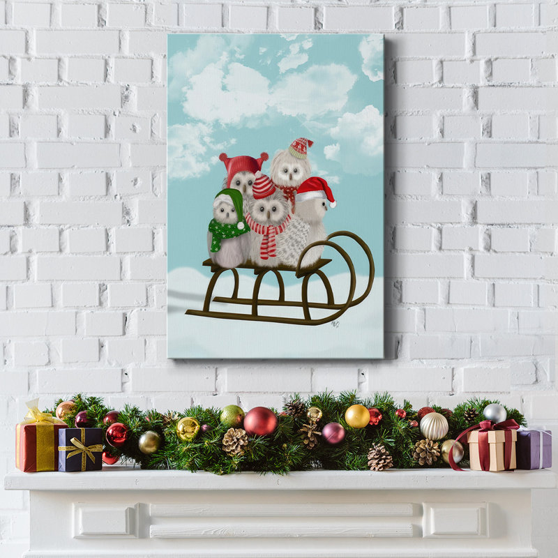 Chouette de Noël traîneau sur toile, H 12 po x l 8 po x P 1,5 po