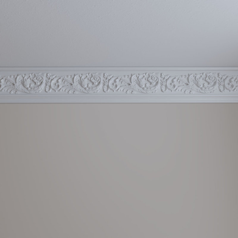 94.5" White Polyurethane Scroll and Flowers Frieze
