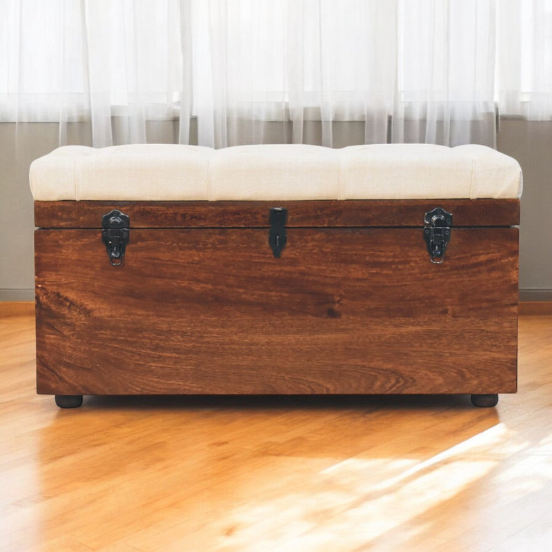 California Walnut and White Linen Storage Trunk