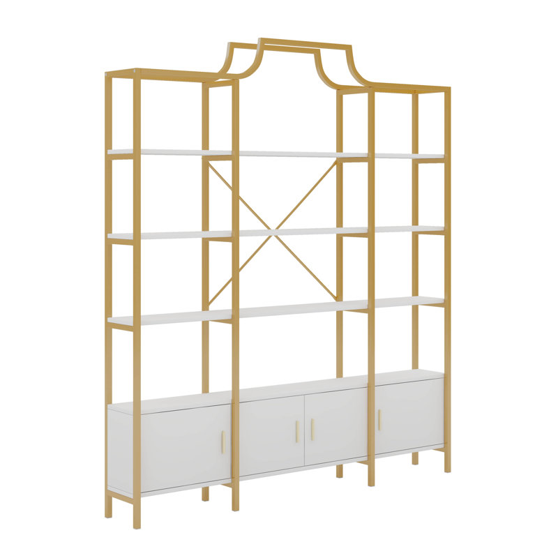 78 Inch 4 Tiers Bookshelf, Storage Cabinet Display Shelf, X Bar Gold Frame