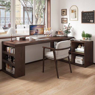Bureau d'écriture en L en bois massif noisette, bureau