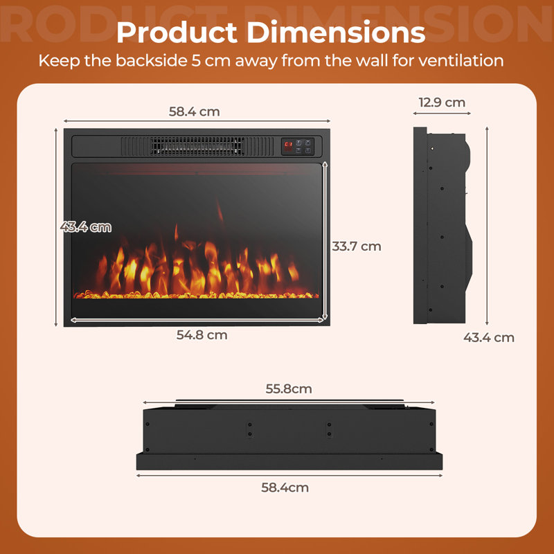 17 Stories 58.4cm W Black Electric Fireplace