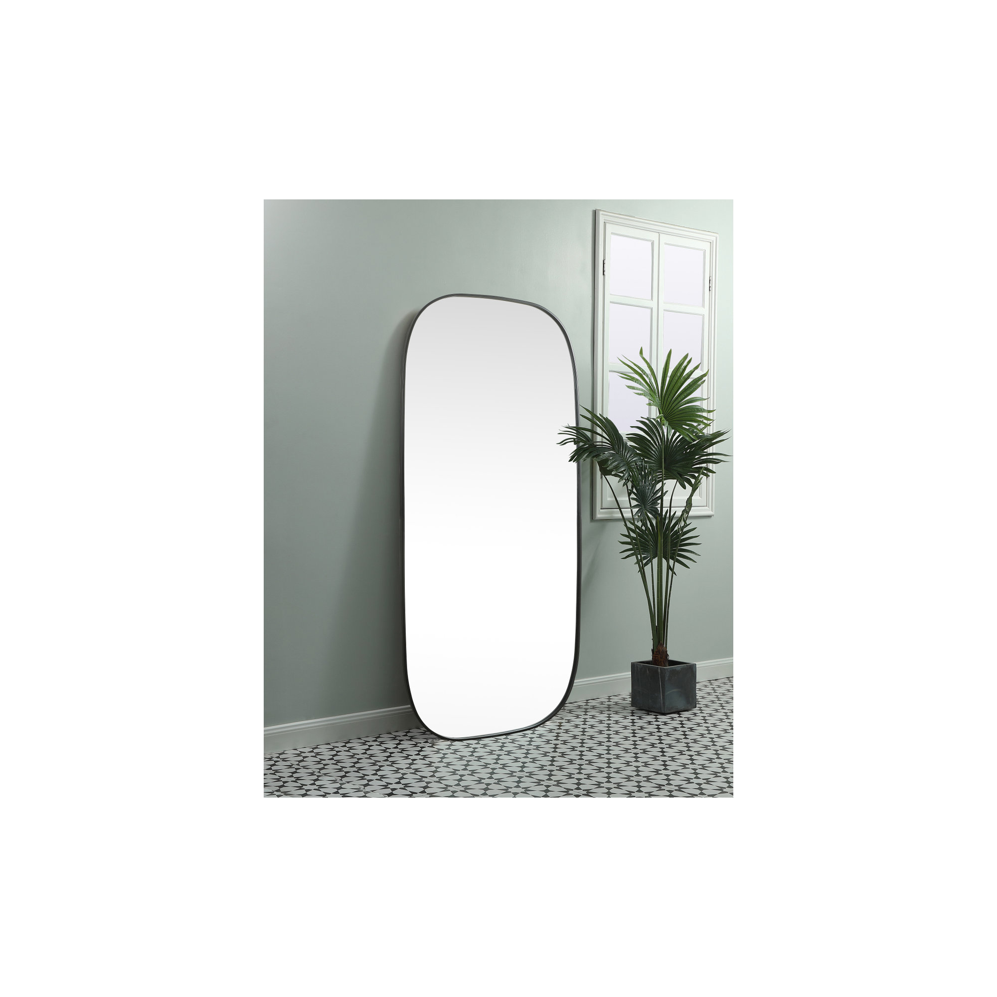 Bertin Metal Oval Wall Mirror, Black, 60"  x 24" 