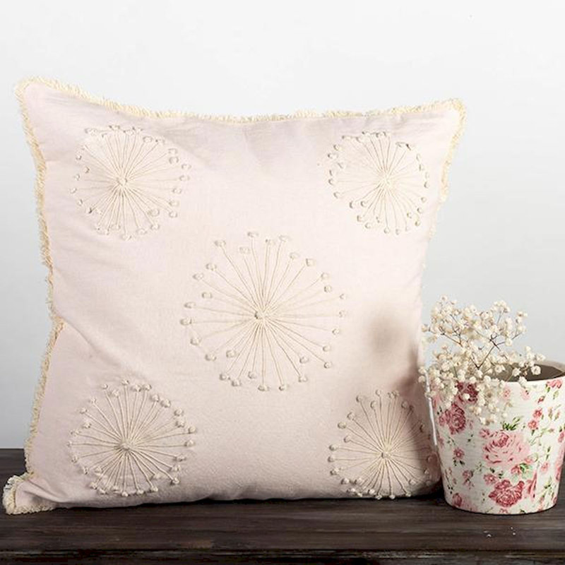 Fringed Cotton Blend Reversible Pillow Cover