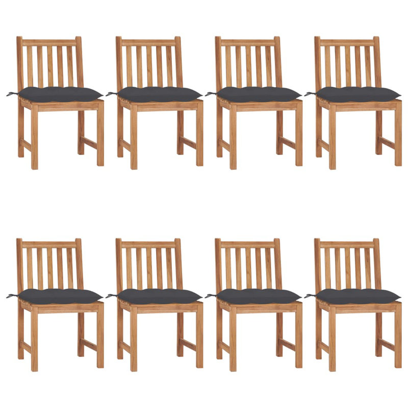 Chaises de patio en bois de teck massif avec coussins, Anthracite