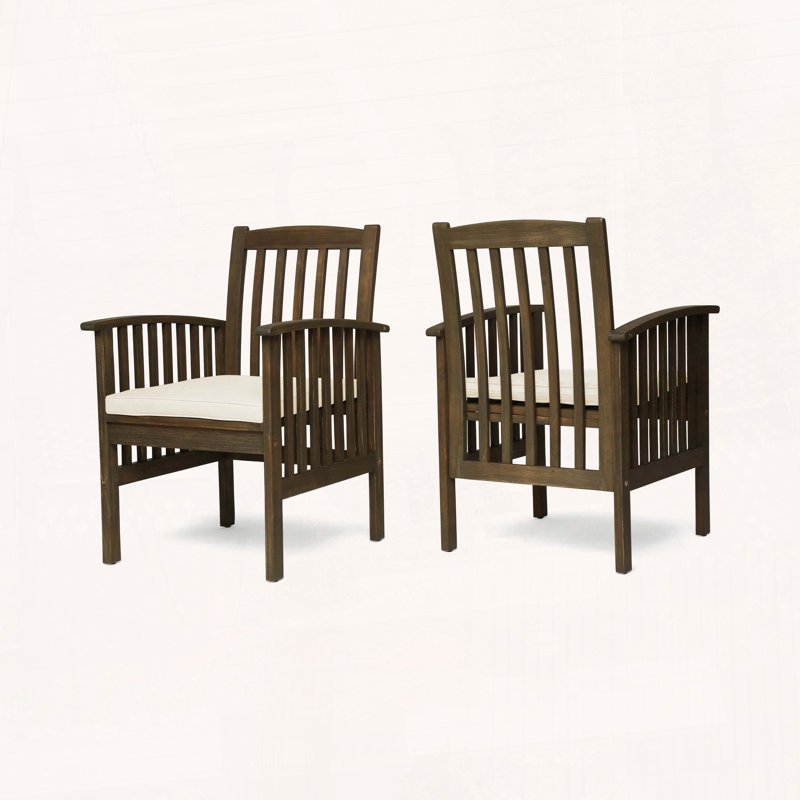 Ensemble de 2 chaises de salle à manger en bois d'acacia Casa avec coussins résistants à l'eau, Crème