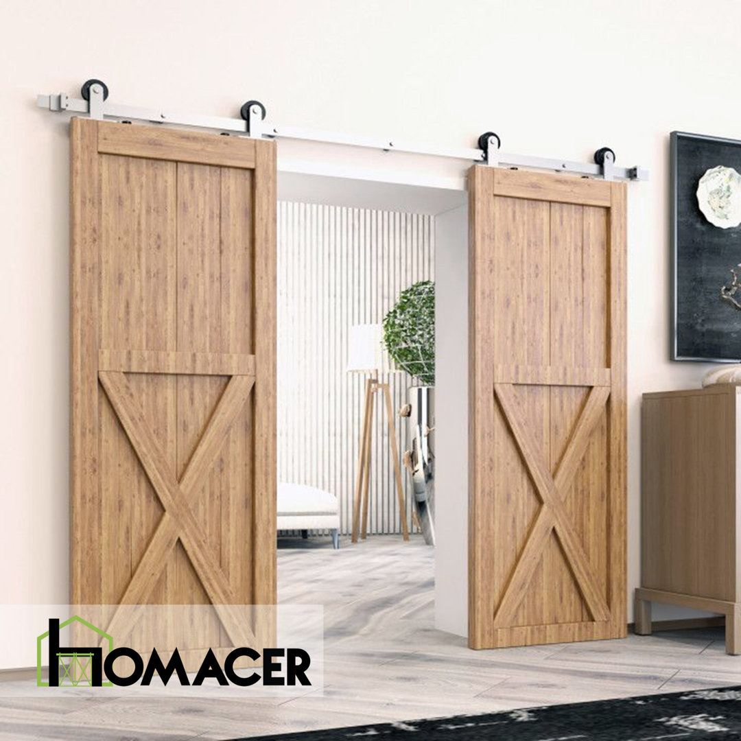 Brushed Nickel Top Mount T-Shape Design Non-Bypass Single Track Two Door Hardware Kit (Door Not Included) Homacer Track 