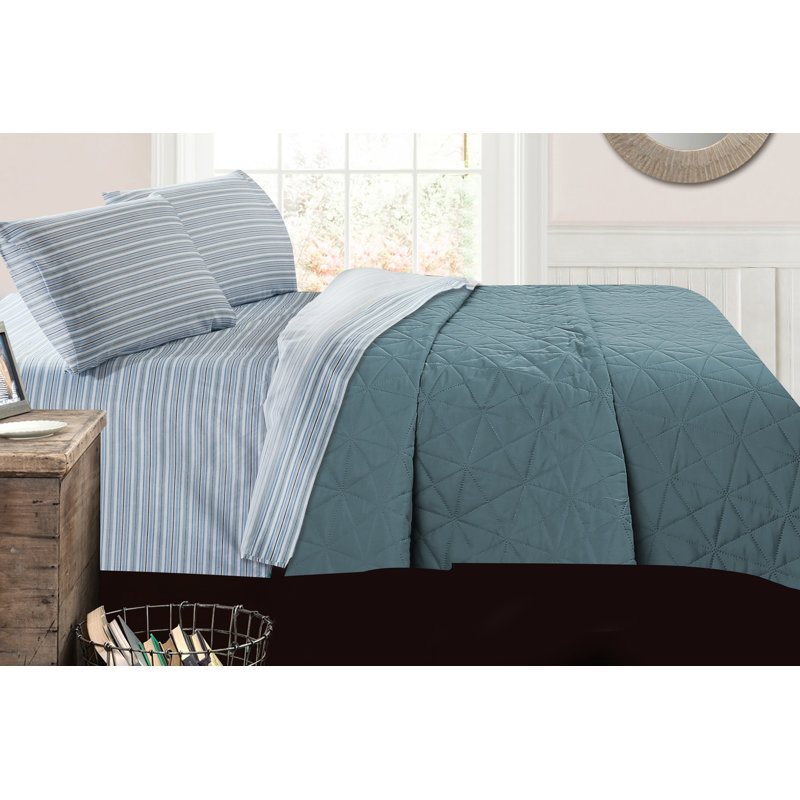 Patchwork Percale Geometric Sheet Set, Full Sheet Set with Fitted Sheet and 2 Pillowcases