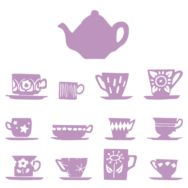 Décalcomanie murale tasses de thé, H 32 po x l 33 po x P 0,01 po, Lilas