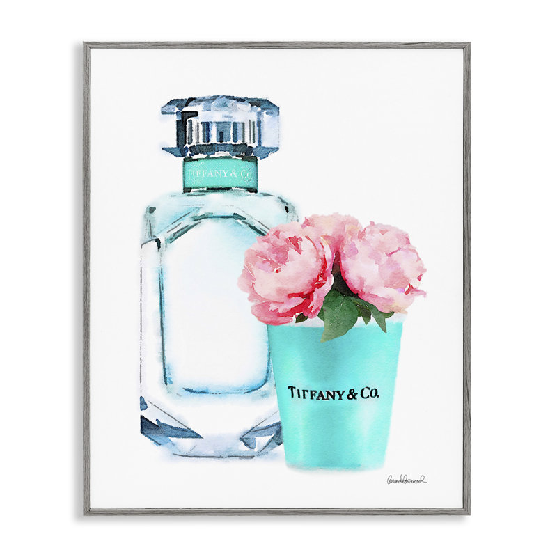 «Perfume Bottle and Peony» - Impression d'art graphique, H 14 po x l 11 po, Estampe numérique Farmhouse