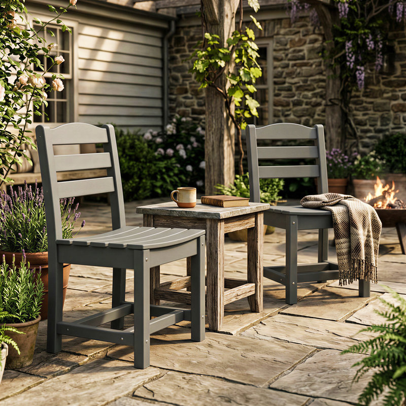All-Weather HDPE Outdoor Dining Chairs (Set Of 2), Gray