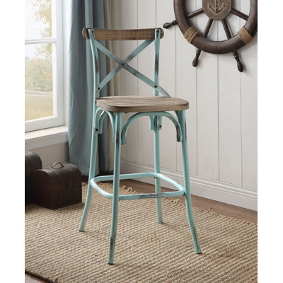 Chaise de bar finition turquoise antique et chêne antique