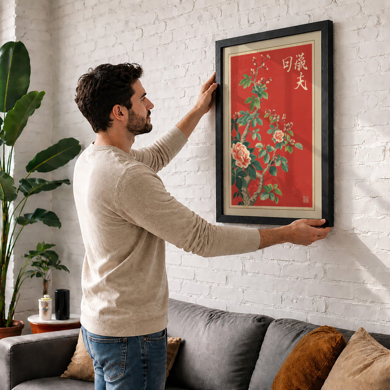 Eastern Blossoms Japandi - Framed Print, Walnut, A4 - 29.7 x 21.0 cm
