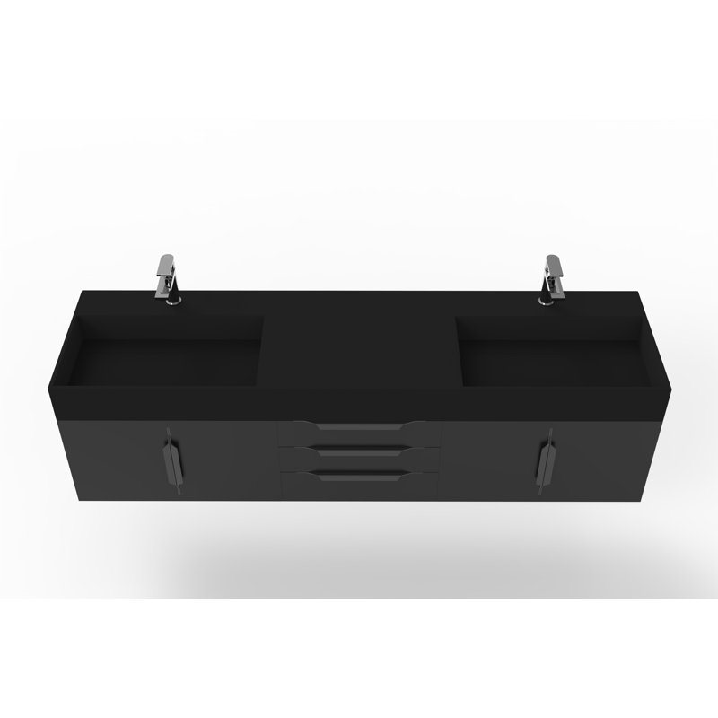 Ensemble de meuble-lavabo mural simple l 72 po Clelie, Noir, Noir, Bleu